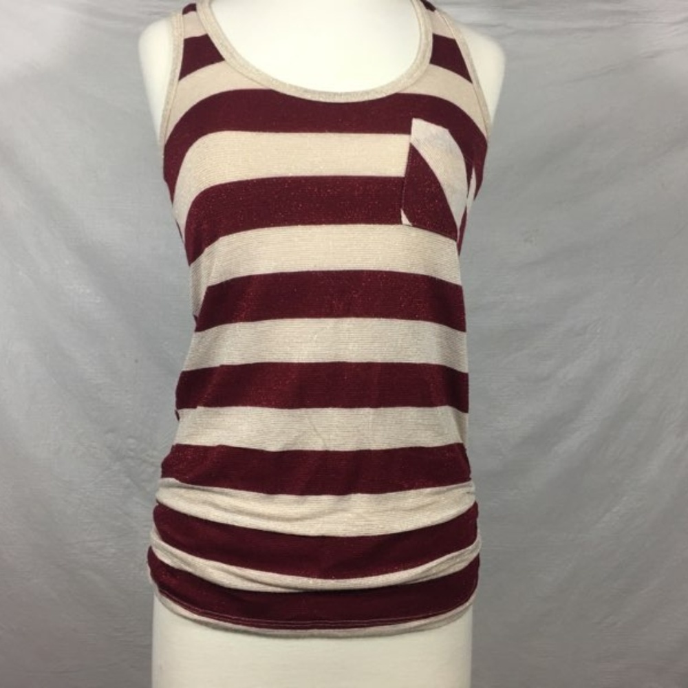 3/ $15 Shimmery Red White Stripe Razor Back Tank